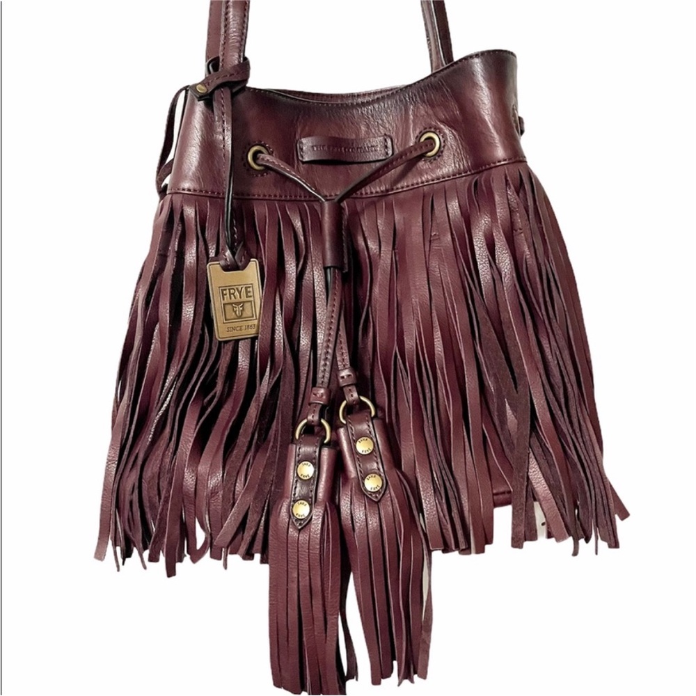 Frye Heidi fringe bucket bag in burgundy